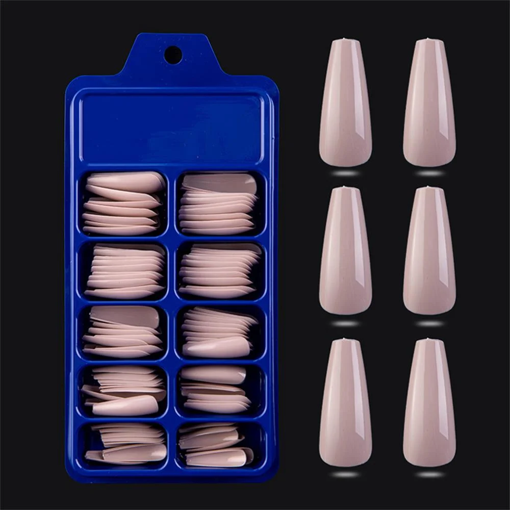100Pcs Colorful Acrylic False Long Coffin Nails Fake Nails Flat Shape Art Tips Natural Full Cover Fake Nail Tips Manicure Tools-Nail Inspo