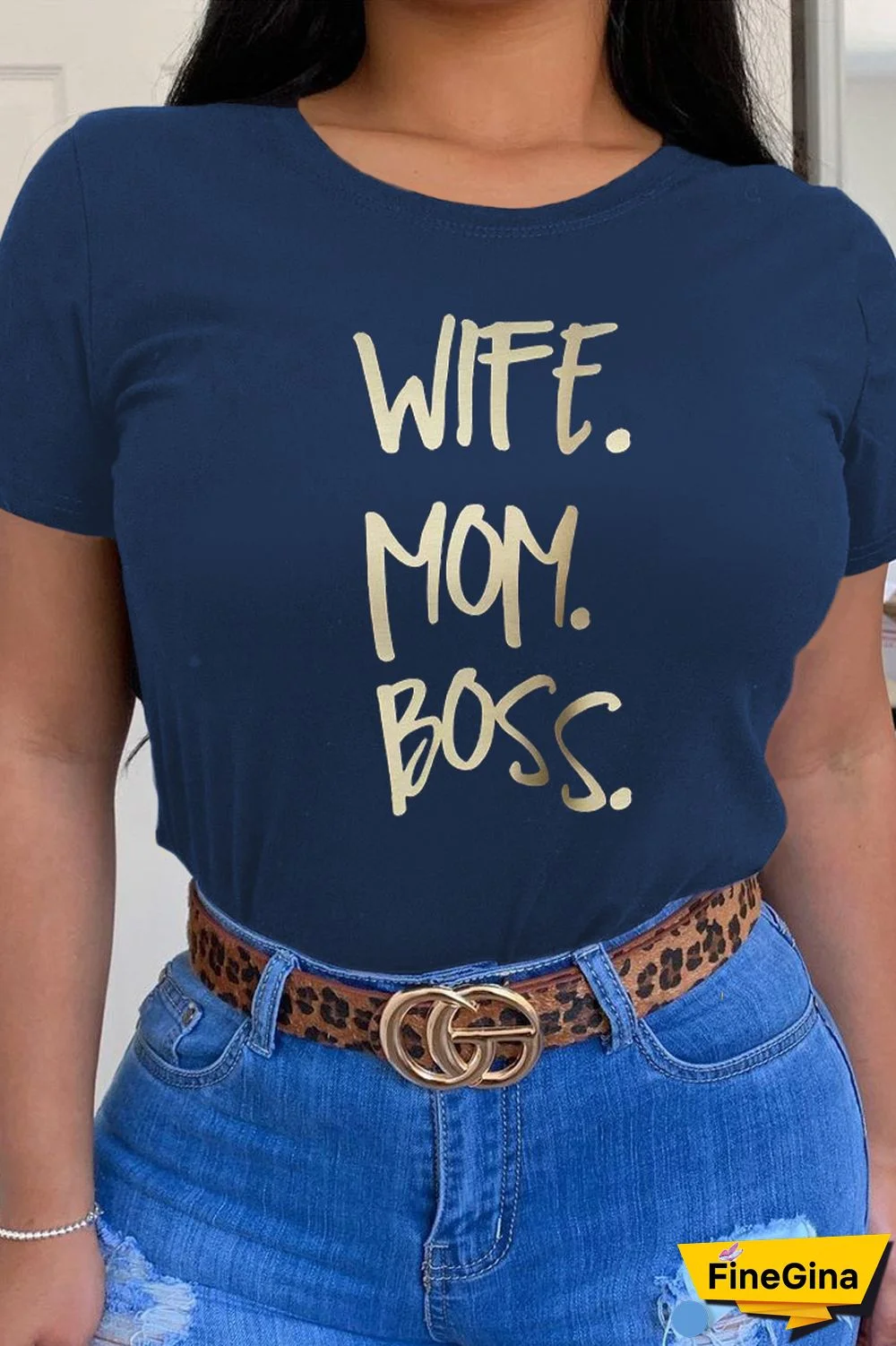 White Casual Street Print Patchwork Letter O Neck T-Shirts