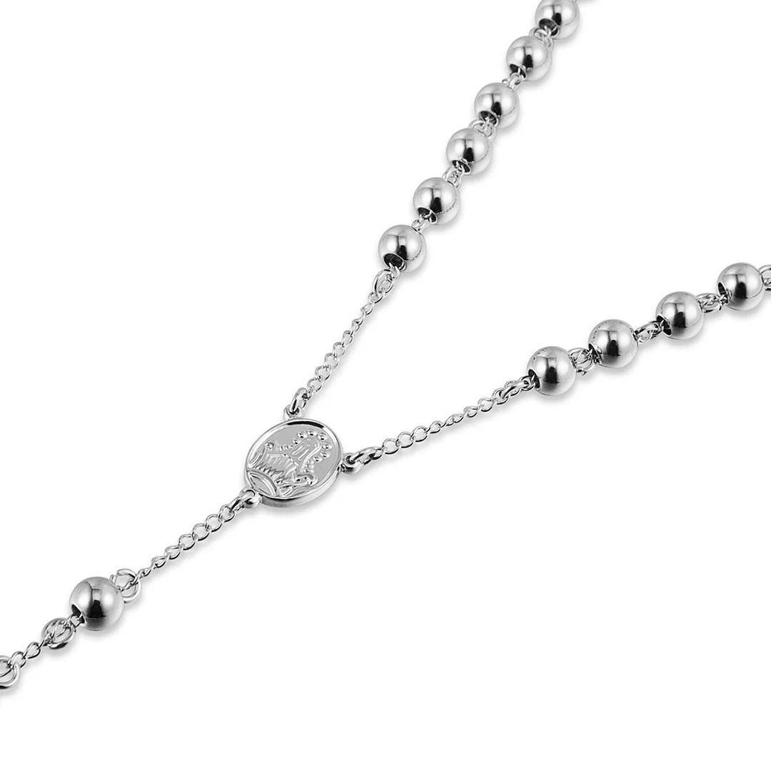 Sliver Titanium Stainless Steel Beads Rosary Necklace Crucifix Jesus Cross Medal Religious Prayer Necklaces 4mm/6mm/8mm/10mm