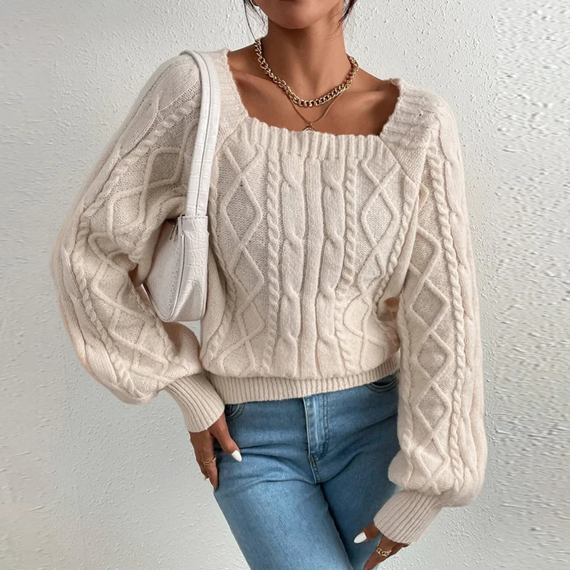 Fashionable square neck sweater sweater