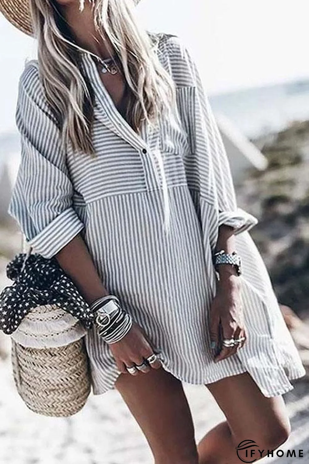 Street Fashion Striped Shirt Dress | IFYHOME