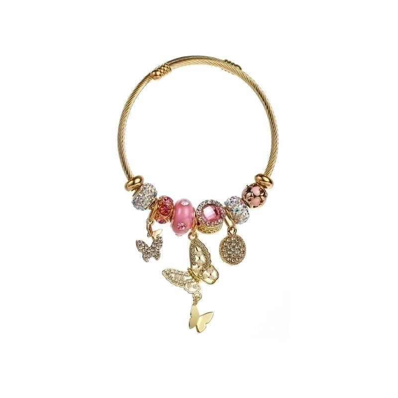 Elegant Cute Heart Shape Dragonfly Butterfly 304 Stainless Steel Alloy Rhinestones Bangle In Bulk