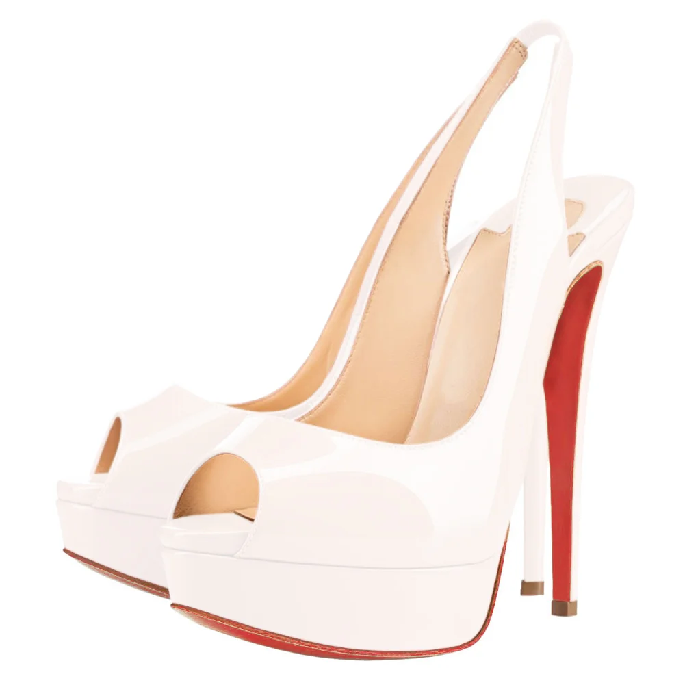 150mm Red Bottom Slingback Sandals Platforms Sky High Party White Patent Pumps-MERUMOTE