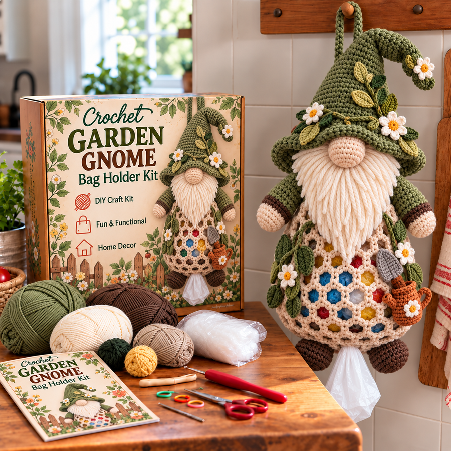 Garden Gnome DIY crochet bag holder kit