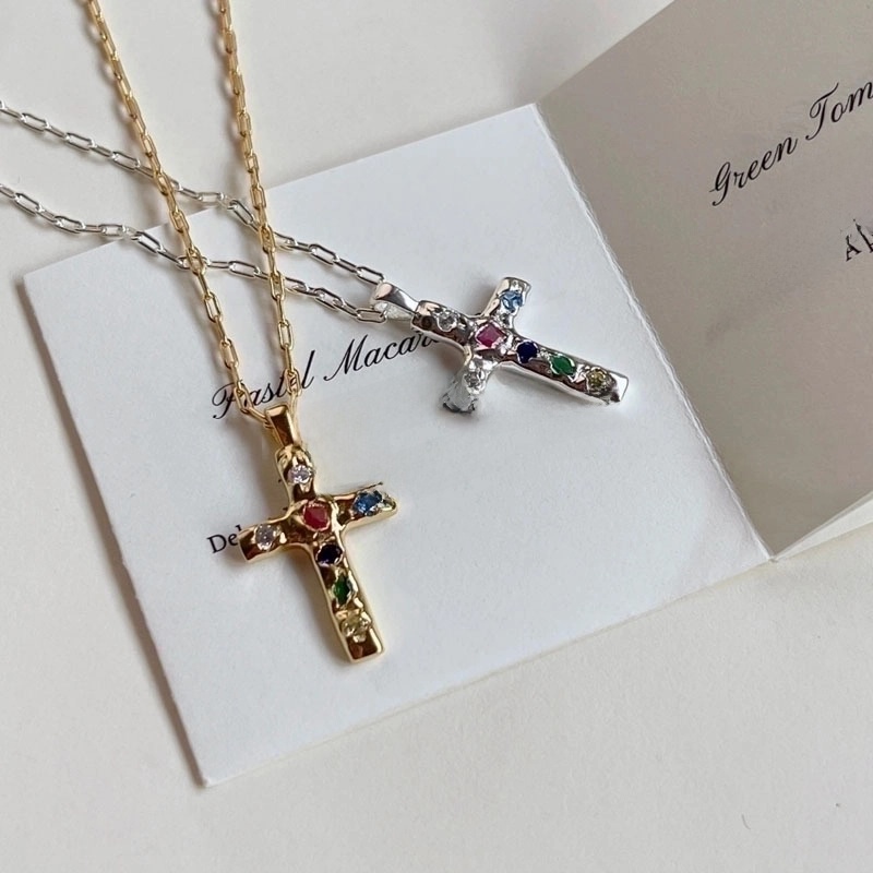 Streetwear Cross Copper Inlay Zircon Pendant Necklace
