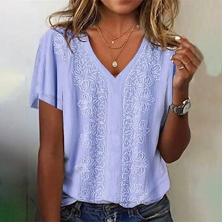 Vintage Western Tribal Printed Casual V Neck T-Shirt