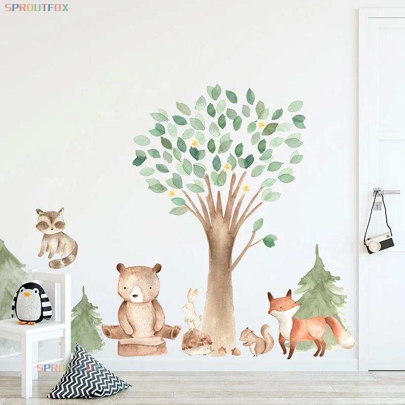 Large Forest Wall Stickers For Kids rooms Brown bear Kids Wall Stickers Decoration Wallpaper For Kids Room Decoration