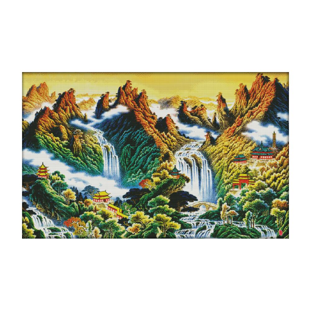 

Mountain Stream - 14CT Stamped Cross Stitch - 103*67cm, 501 Original