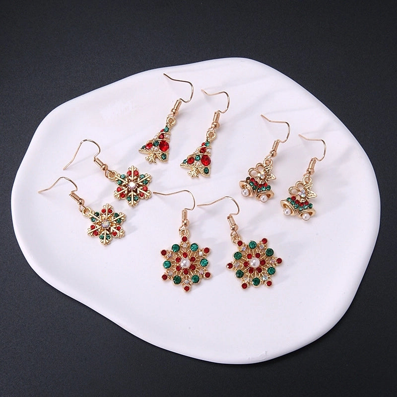 Fashion Christmas Tree Gloves Alloy Plating Inlay Artificial Gemstones Christmas Women’s Drop Earrings 1 Pair