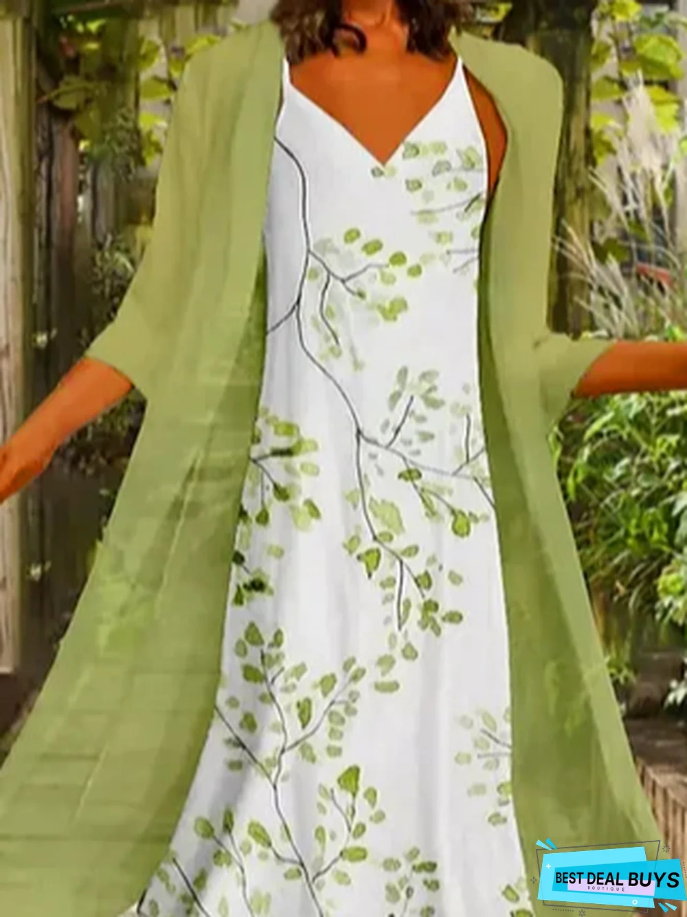 Two Piece Regular Fit Leaves Long Sleeve Woven Dress