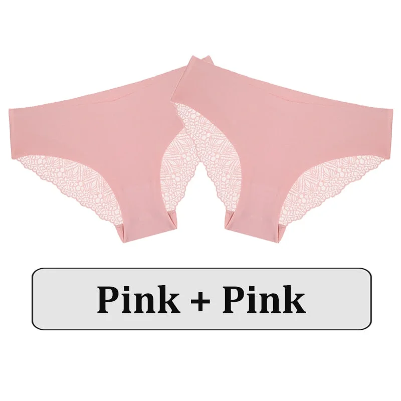 2PCS/Set Lace Panties Women Underwear Seamless Lingerie Sexy Panties Female Underpants Briefs Floral Lace Patchwork Woman Pantys