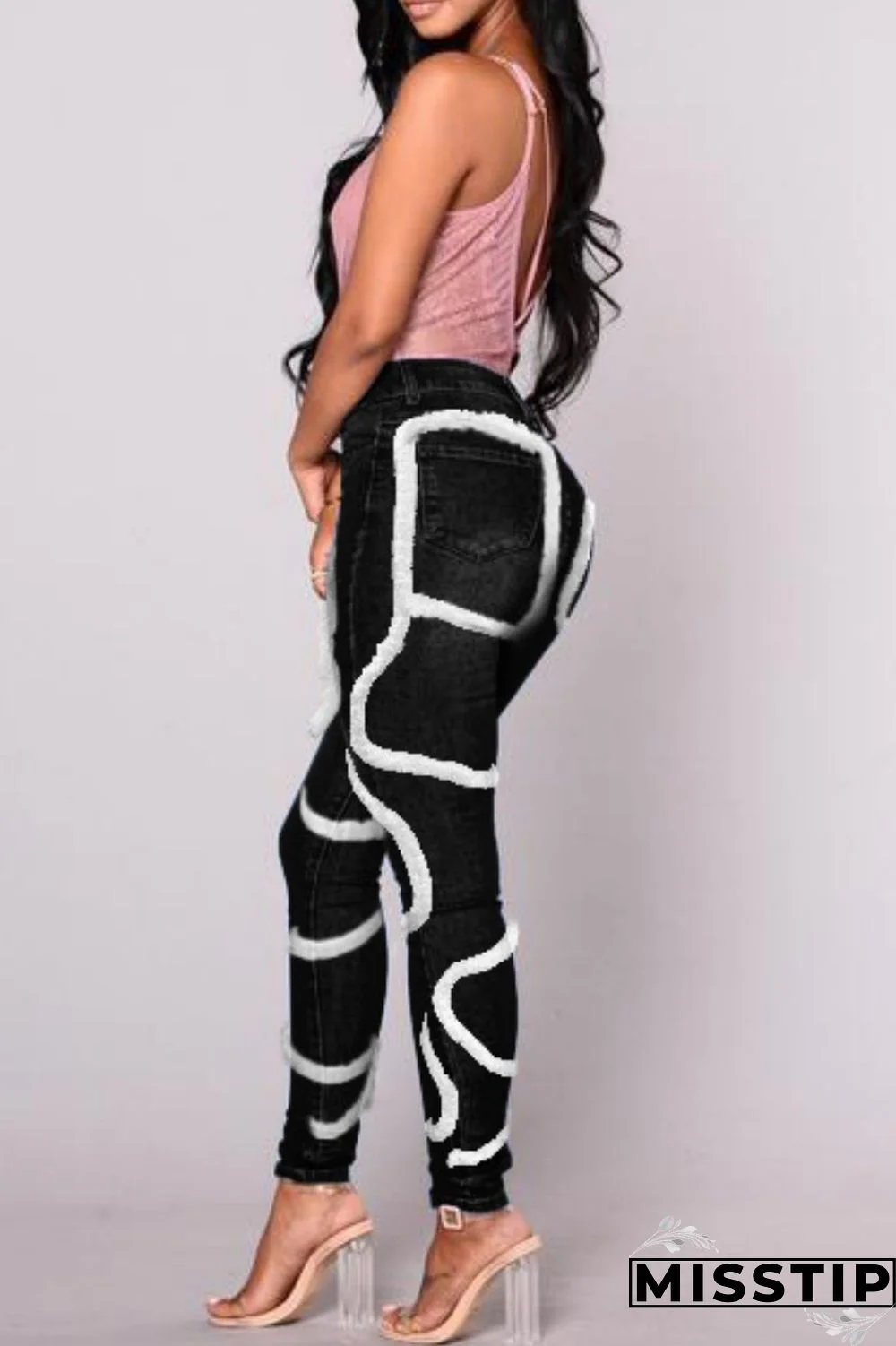 Light Blue Casual Solid Patchwork Mid Waist Regular Denim Jeans