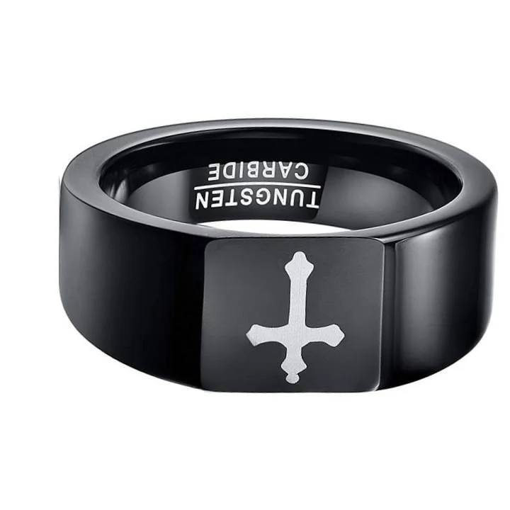 6MM 8MM 10MM Men Women Vintage Black Tungsten Carbide Couple Jesus Celtic Cross Wedding Bands Flat Top Comfort Fit