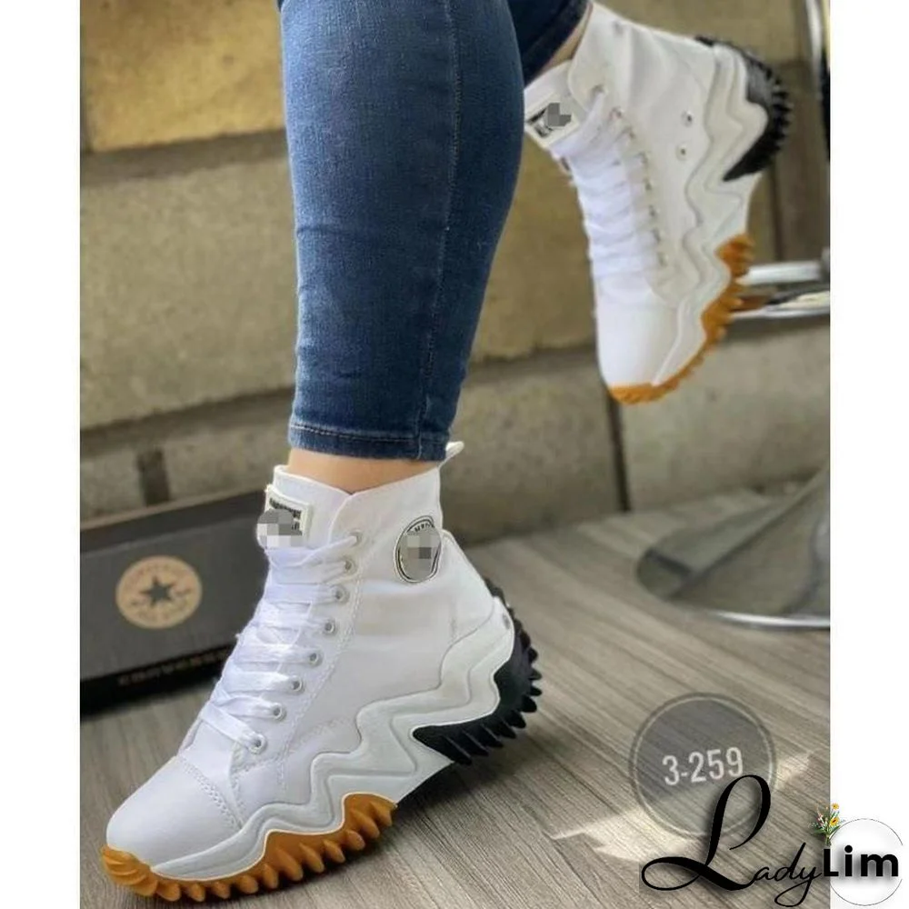 Platform High Canvas Shoes Women Summer Stylish 43 Plus Size Breathable Fashion Lace Up Casual Shoes