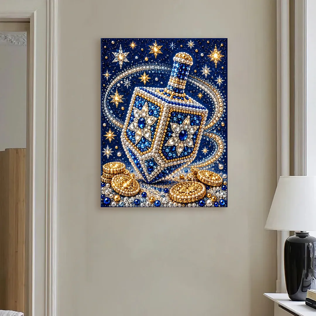 Framed Pearl Painting Kit Hanukkah Dreidel for Adults 11.81x15.75in
