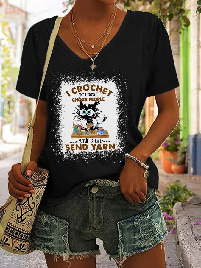 Funny Cat I Crochet So I Don't Choke Print T-Shirt