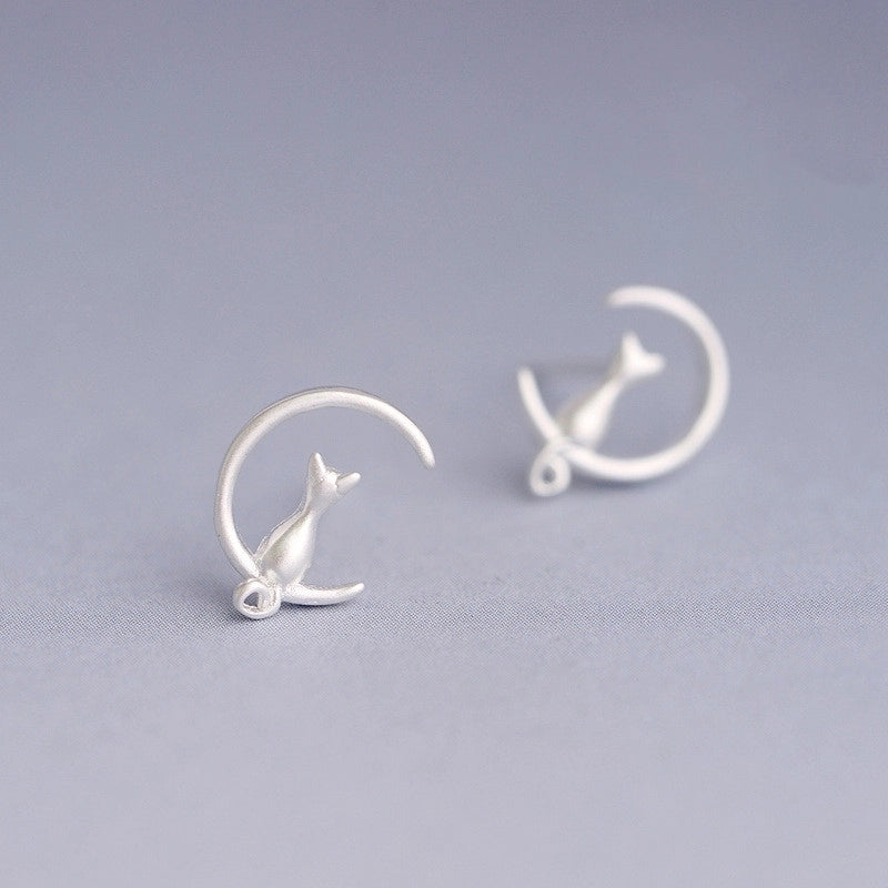 1 Pair 925 Sterling Silver Moon Cat Ear Studs