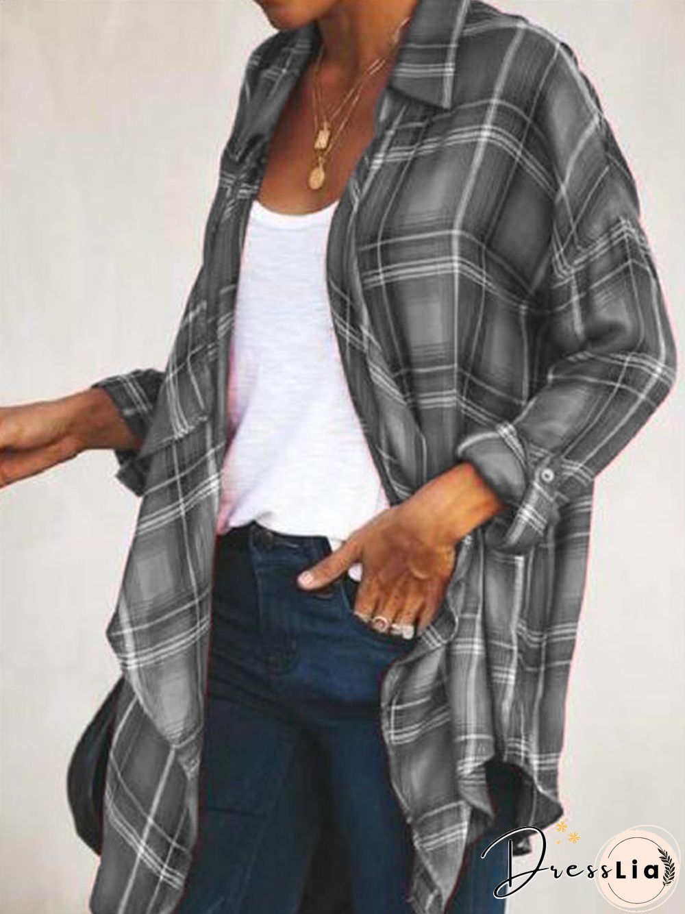 Cotton-Blend Long Sleeve Blouse