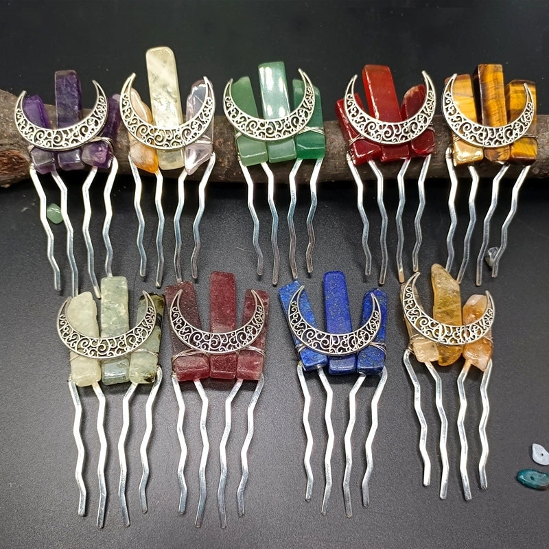 Ethnic Style Moon Natural Crystal Hair Combs
