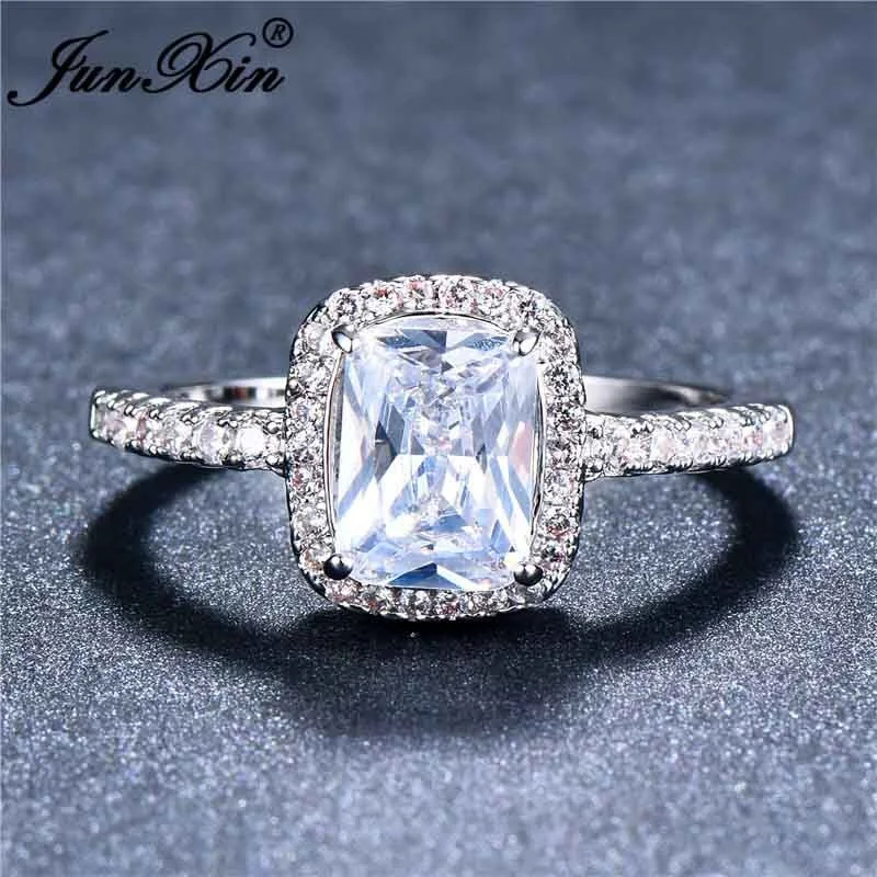 Cute Fashion Female Big Square Ring Rose Gold Champagne Zircon Stone Rings For Women Promise Love Engagement Ring