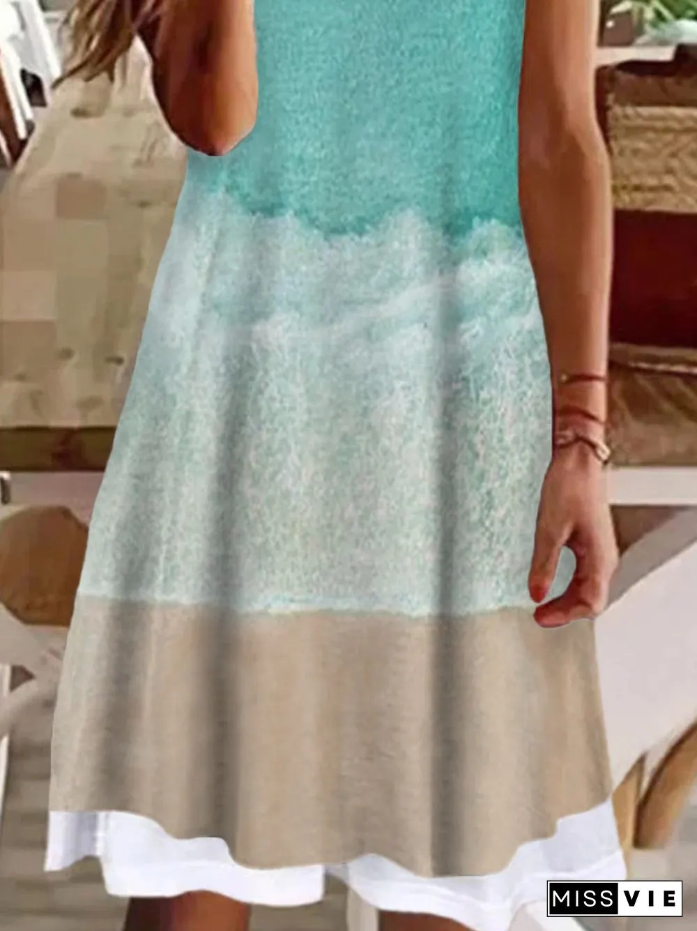 Plus size Casual Sleeveless Beach Ocean Printed Dresses