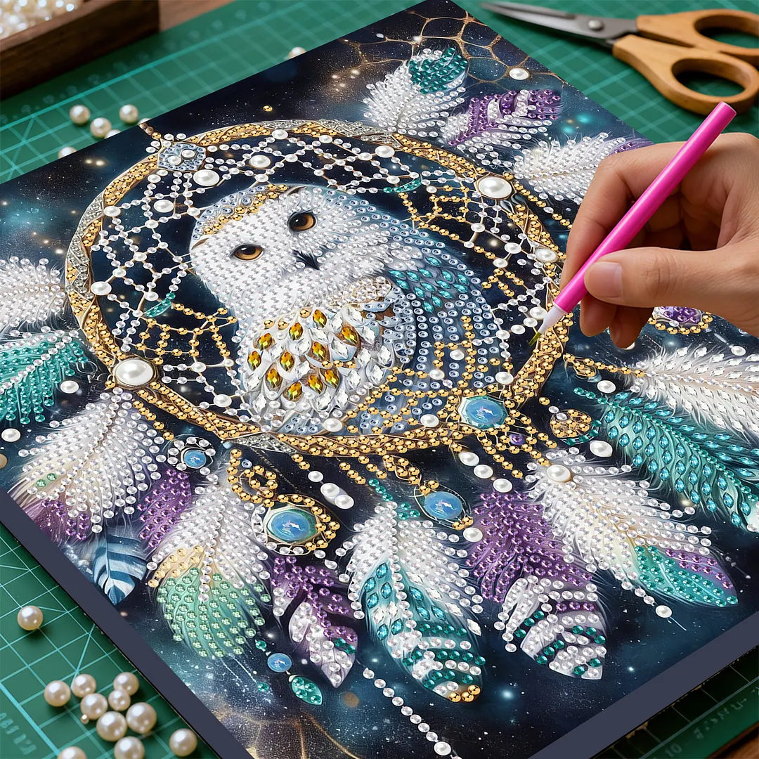 Owl Dreamcatcher DIY Art Craft Pearl Diamond Painting with Frame 9.84x9.84in Diamond Art Pearl Painting Kit for Adults Beginners Gift Idea Home Wall Decor