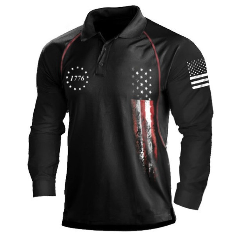 Men's Outdoor Causal Sporty Long Sleeve Printed Polo Shirt