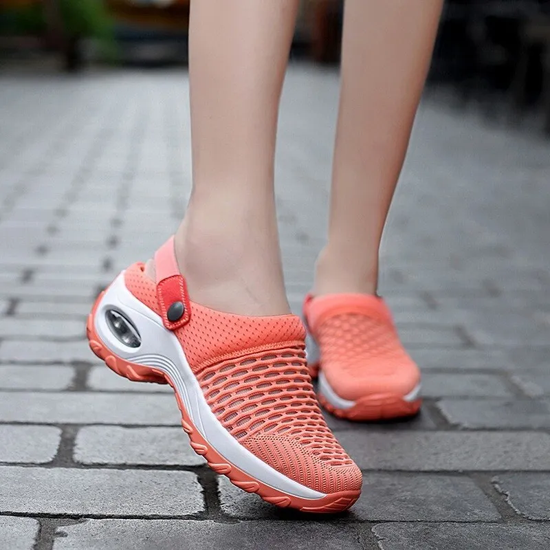 Womens Mesh Shoes Summer Sandals Heighten Air Cushion Soft Walking Sandals Sports Slippers Comfortable Breathable Flats Shoes