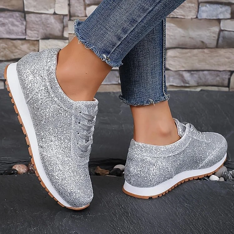Glitter Sequin Lace-Up Sneakers | Stylish Comfort for Everyday Wear shopify Stunahome.com