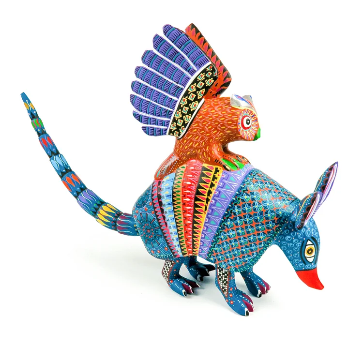 Armadillo With Passenger Owl - Oaxacan Alebrije Wood . Carving