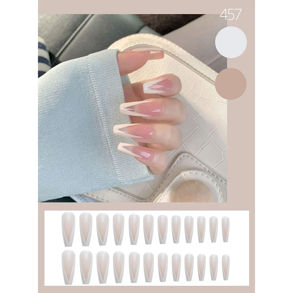 24pc Artistic French False Nails Ballerina Tips for nails Wearable Long Coffin Fake Nails korean Full Cover Nail Tips Detachable