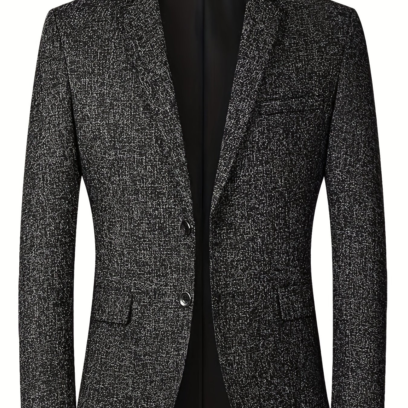 Two Button Blazer, Men's Semi-formal Texture Pattern Lapel Sports Coat For Spring Fall Business