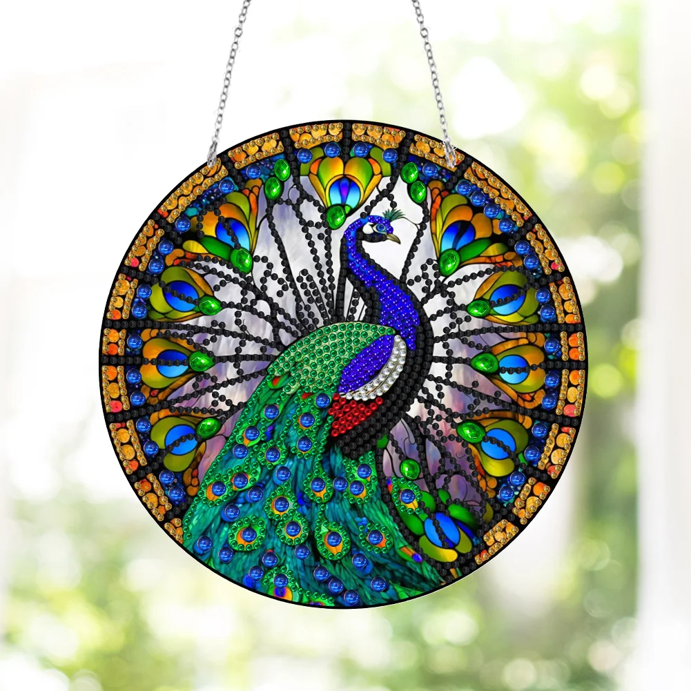Stained Glass Peacock Diamond Dots Art Cute Home Garden Decoration