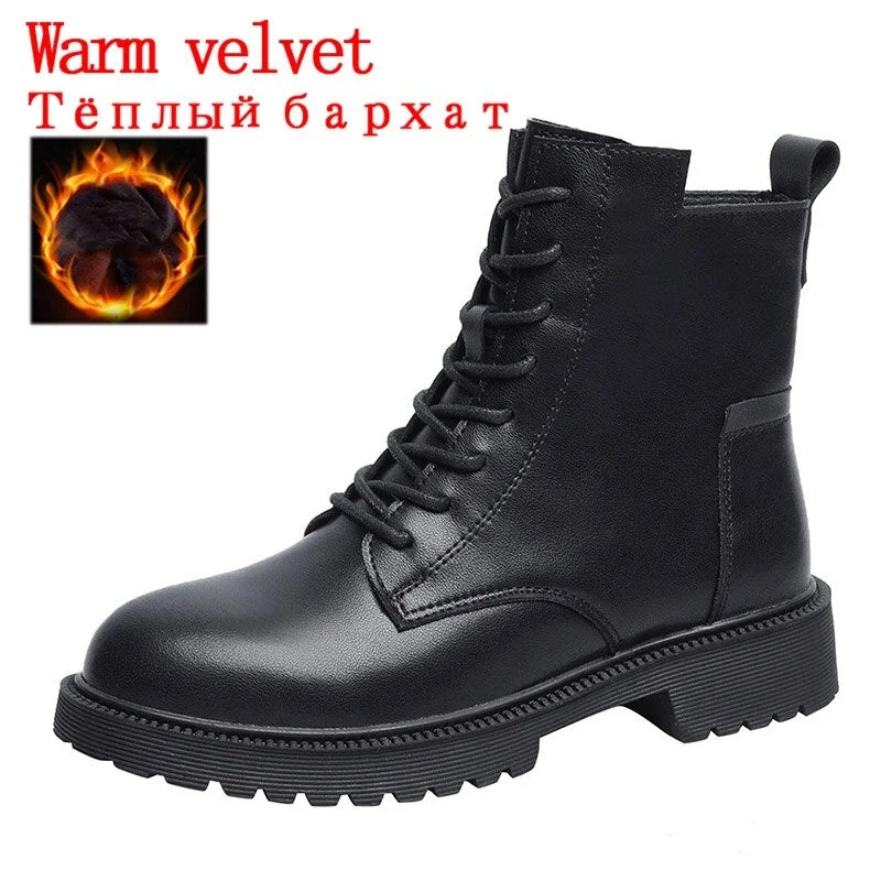 CXJYWMJL Women's Autumn Martin Boots Genuine Leather Side Zipper Ankle Boots Ladies Winter Warm Shoes Round Toe Fashion Booties
