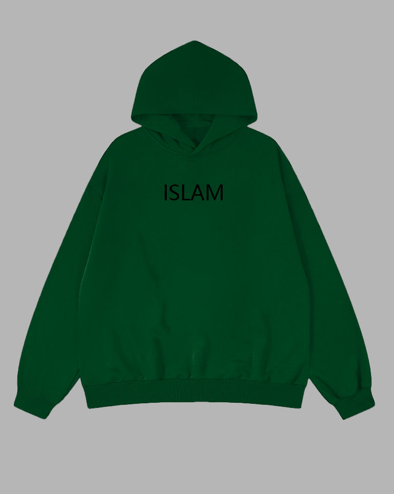 Big & Tall Men's Casual ISLAM Letter Printed Green Hoodie