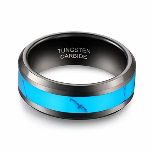 Men's or Women's Black Tungsten Carbide Blue Turquoise Inlay Tungsten Carbide Wedding Band Matching Rings,Comfort Fit Ring With Mens And Womens For Width 4MM 6MM 8MM 10MM