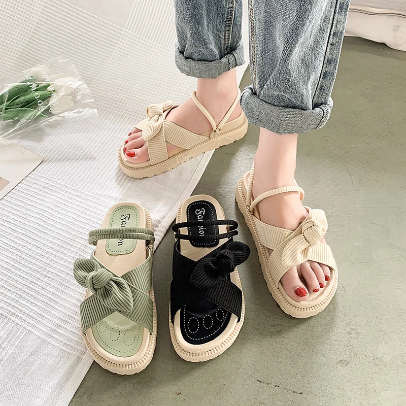 Uveng Uveng Women Wearing Sandals In The Summer Wear The New Year's New Casual Dress Thick-Bottomed Fairy Wind Students Flat Bottom Women's Slippers