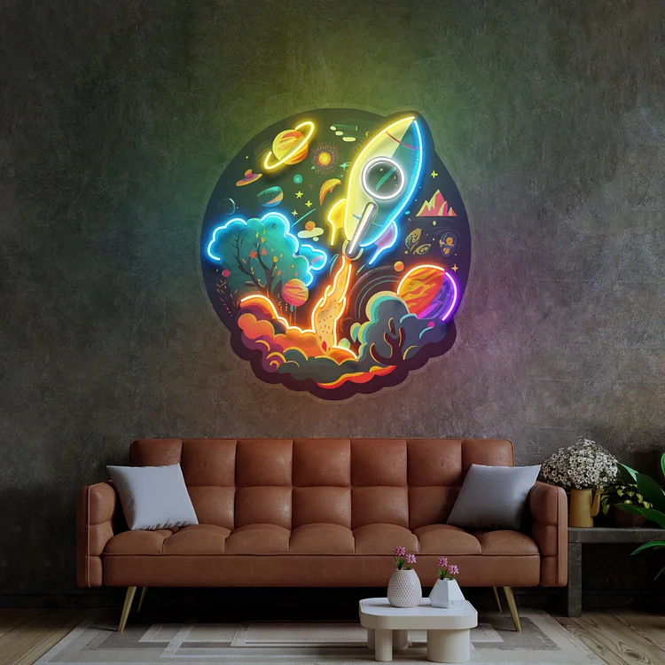 Rocket Launching Universe LED Neon Sign Light Wall Art Decor