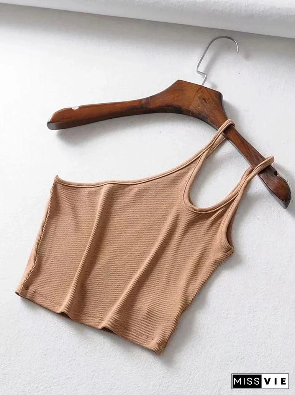 One Shoulder Ribbed Camis Women Summer Double Strap Slim Fit Tank Tops 90S Cool Girls Streetwear Strench Tees