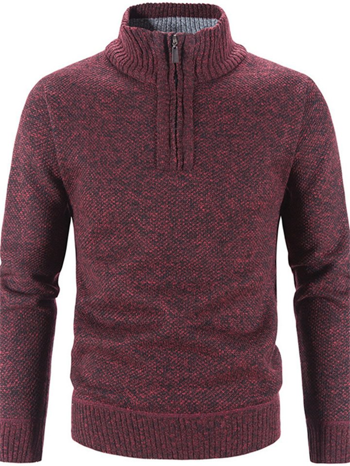 Men's Stand Collar Half Zipper Pullover Solid Color Knitting Sweater -vasmok