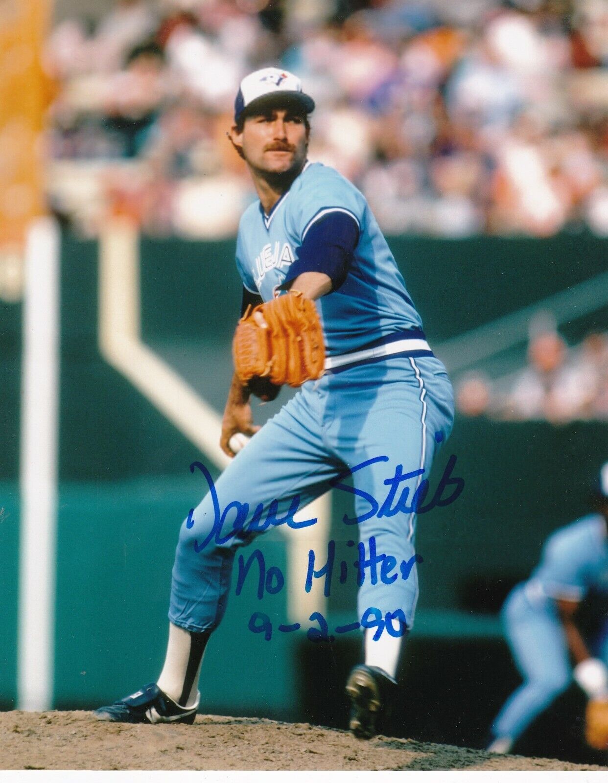 DAVE STIEB TORONTO BLUE JAYS NO HITTER 9-2-90 ACTION SIGNED 8x10