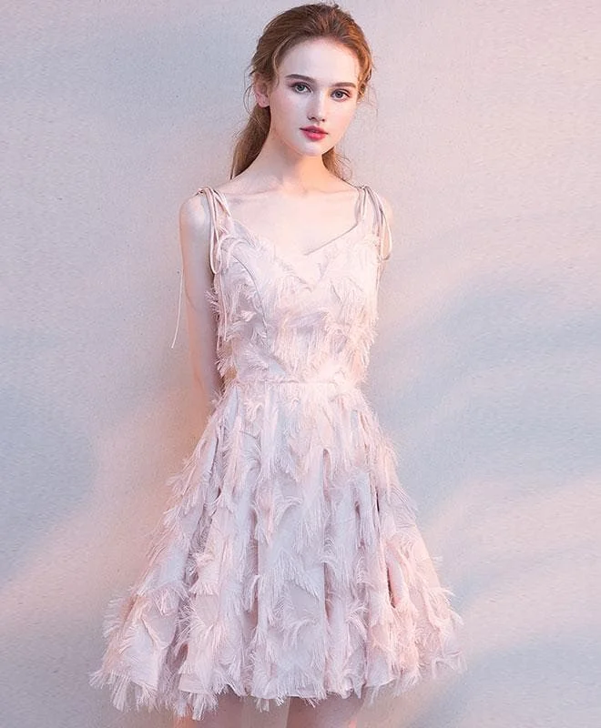 Pink V Neck Short Prom Dress, Pink Homecoming Dress