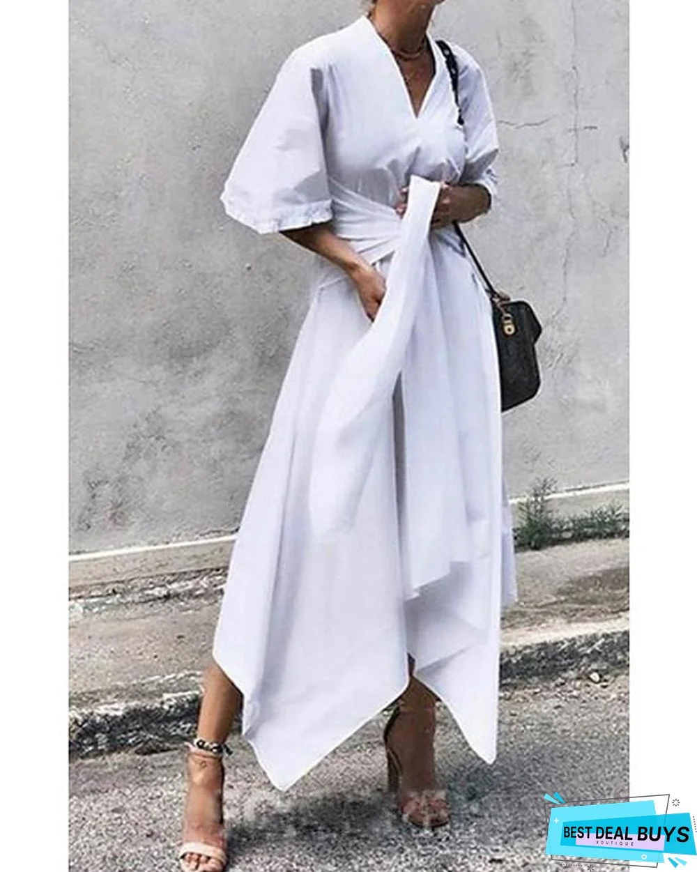 Women's A-Line Dress Midi Dress Half Sleeve Solid Color Summer Elegant White Black White Dresses Linen