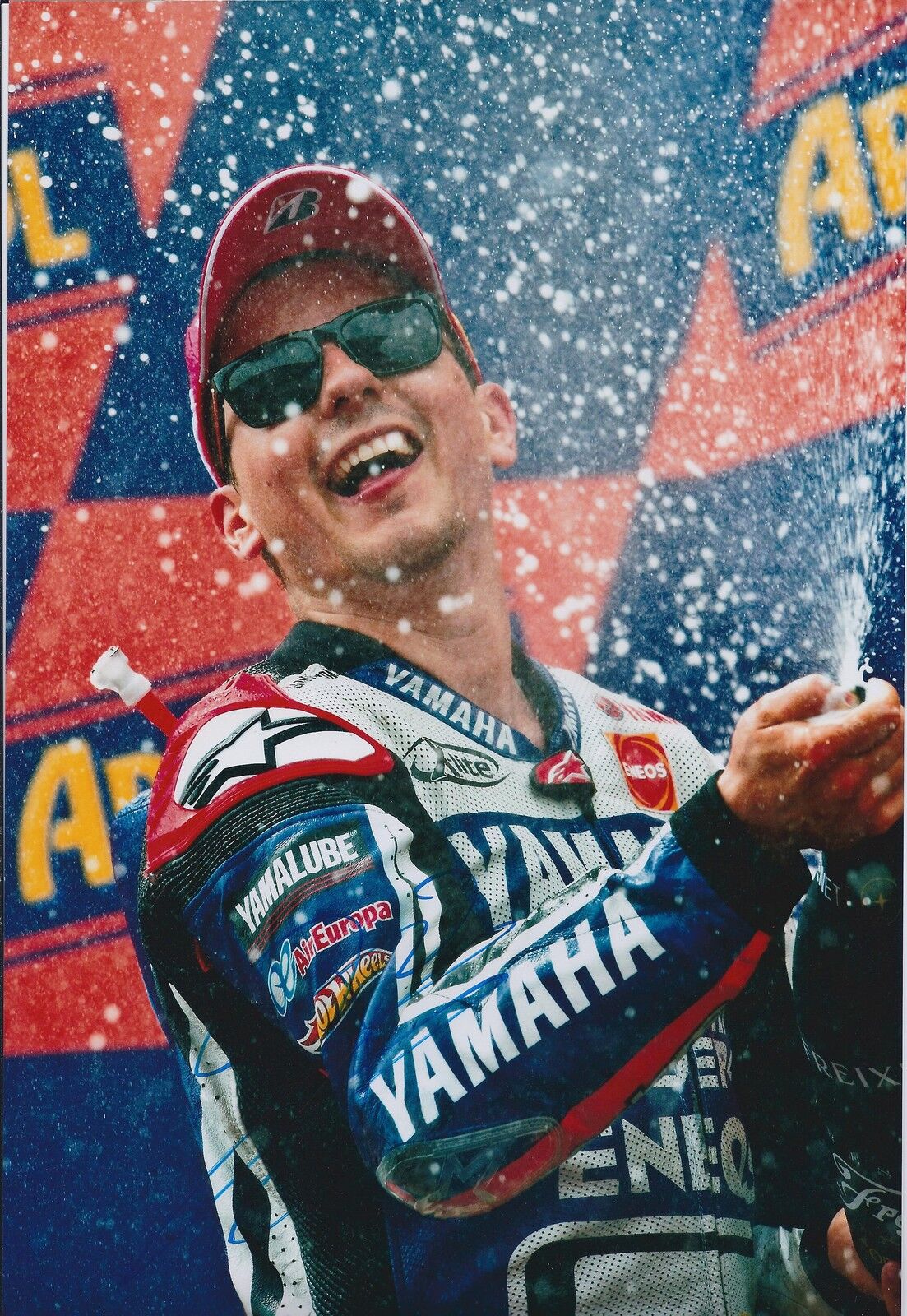 Jorge Lorenzo SIGNED MotoGP Champion Podium Victory YAMAHA 12x8 Photo Poster painting AFTAL