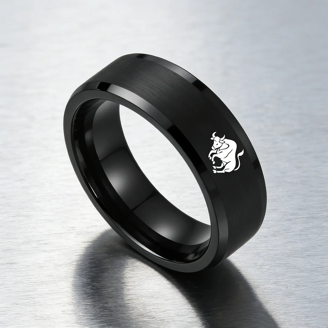 Taurus Tungsten Carbide Rings Black Flat Wedding Bands Comfort Fit Mens and Womens 4MM 6MM 8MM Width