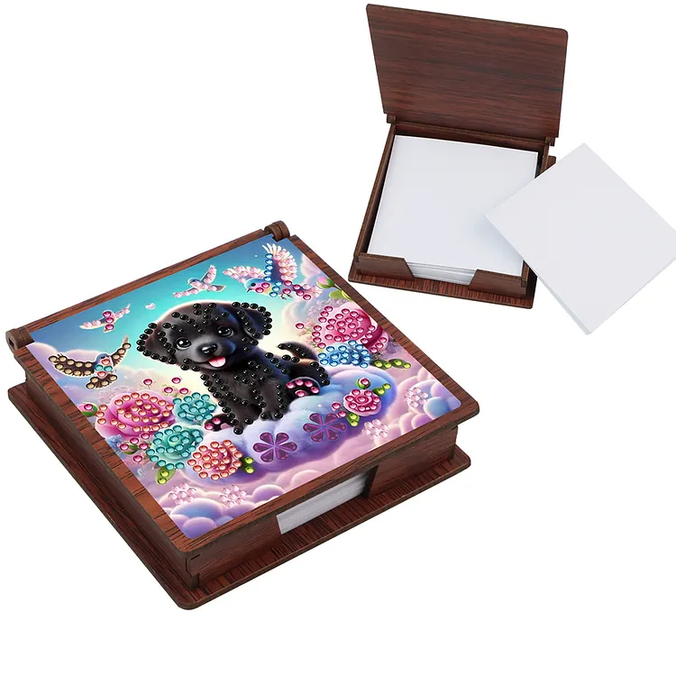 Boîte à Notes En Bois Avec Diamond Painting - 11x11 Cm, Motif Bouquets Violets - Loisir Créatif Anti-stress, 160 Feuilles - 8