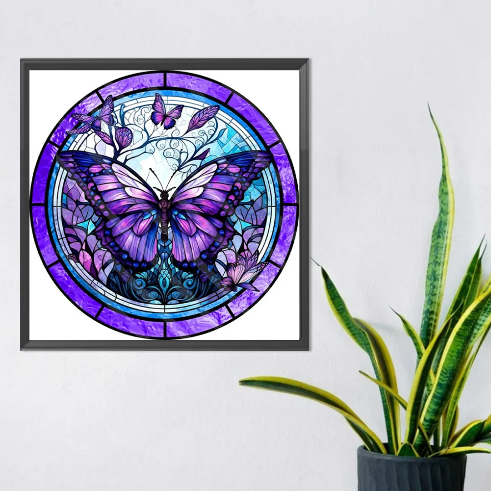 Diamond Painting - Full Round Drill - Stained Glass Butterfly(30*30cm)