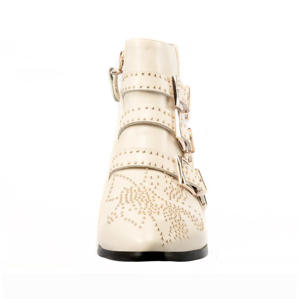 Women's Rivets Metal Buckle Low Heels Ankle Boots-vocosishoes