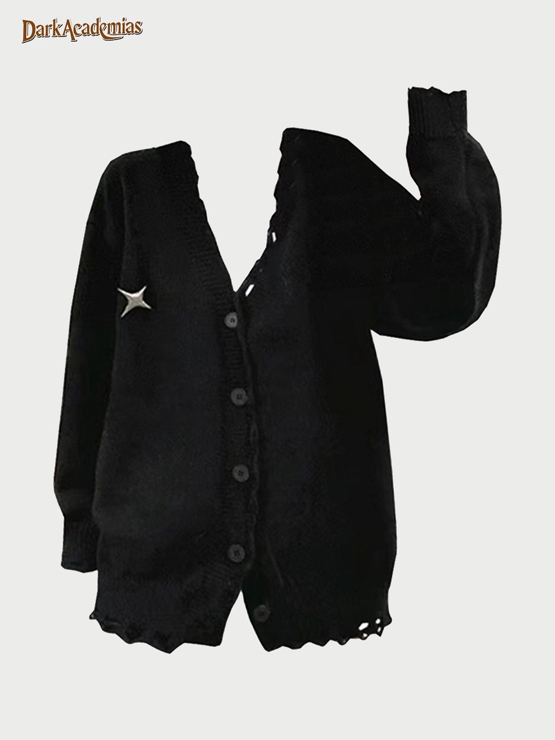 Darkacademias Black  Star Badge Woolen Cardigigan