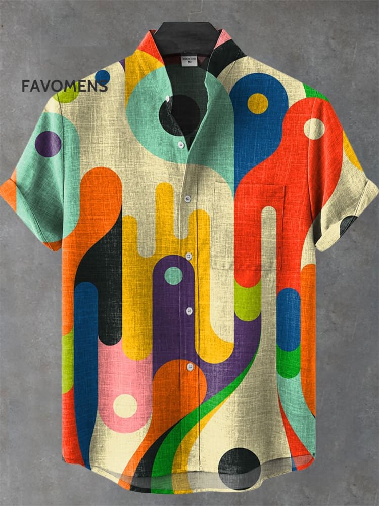 Colorful Geometric Graphics Contrasting Artistic Print Casual 100% Cotton Shirt Multicolor / S